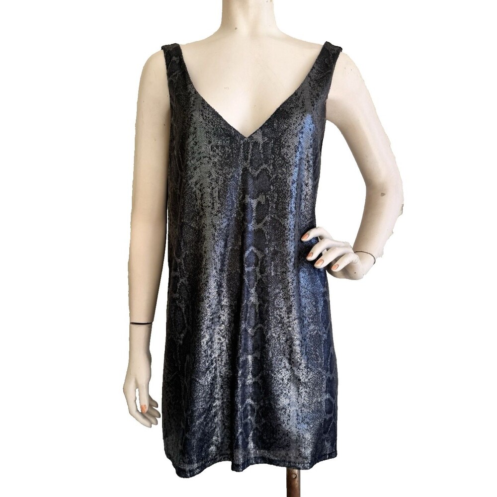 SHOW ME YOUR MUMU Sequin Dress Black Silver Animal Print Low Back Mini Tank M